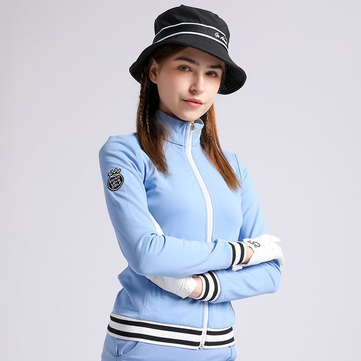 ブルー ジャケット フリルスカート セットアップ 防寒 - b.right 輸入レディースゴルフウェア専門店