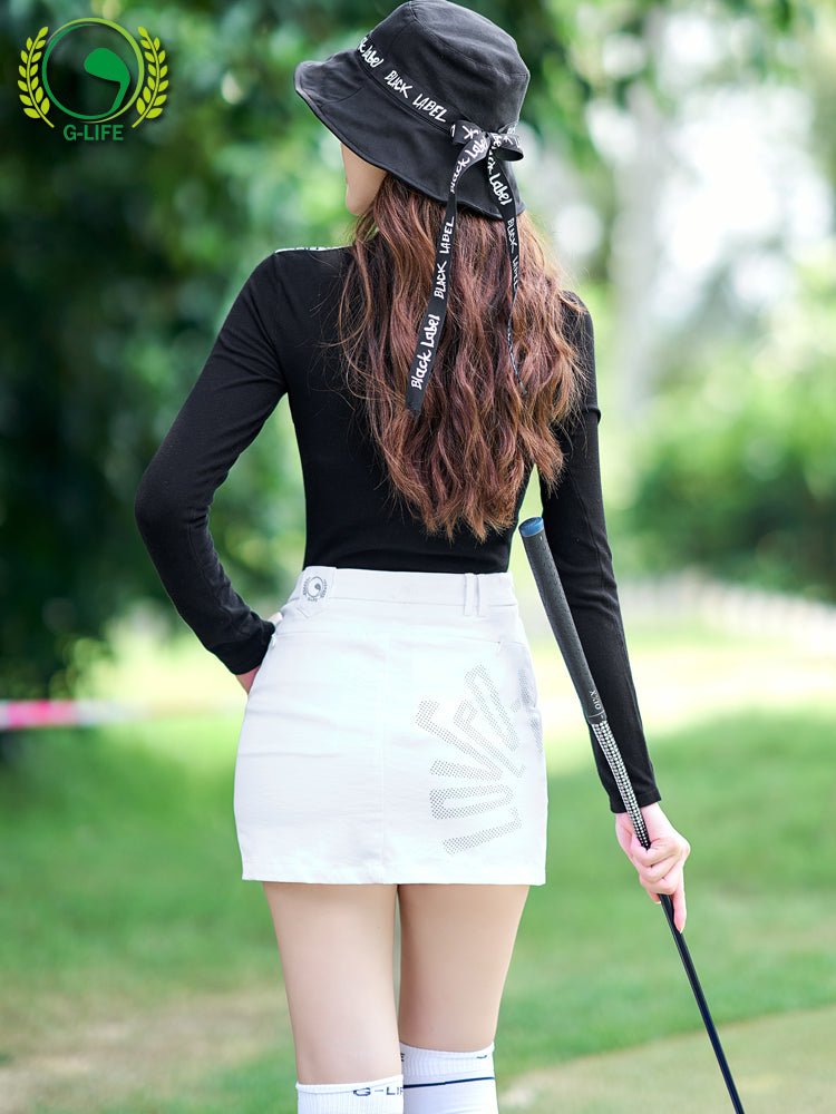 シンプル ブラックシャツ × ホワイトスカート セットアップ - b.right 輸入レディースゴルフウェア専門店