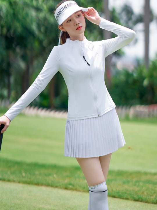 ジップアップ ホワイト ジャケット × スカート セットアップ - b.right 輸入レディースゴルフウェア専門店