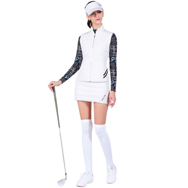 ホワイト ジャケット スカート 寒さ対策 セットアップ - b.right 輸入レディースゴルフウェア専門店