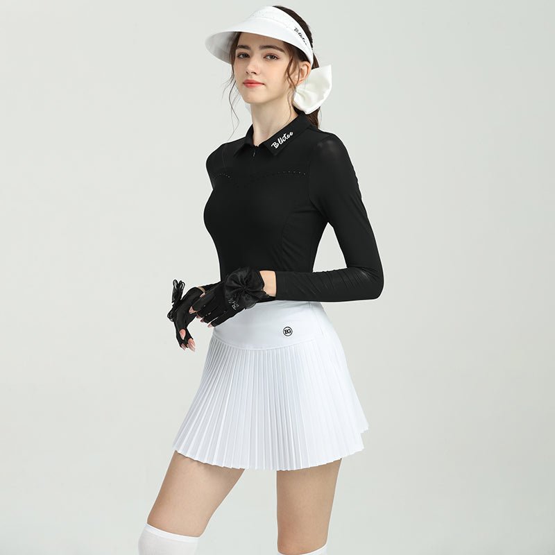 Monotone Long Sleeve Sheer Sleeve Top and Pleated Skirt Top and