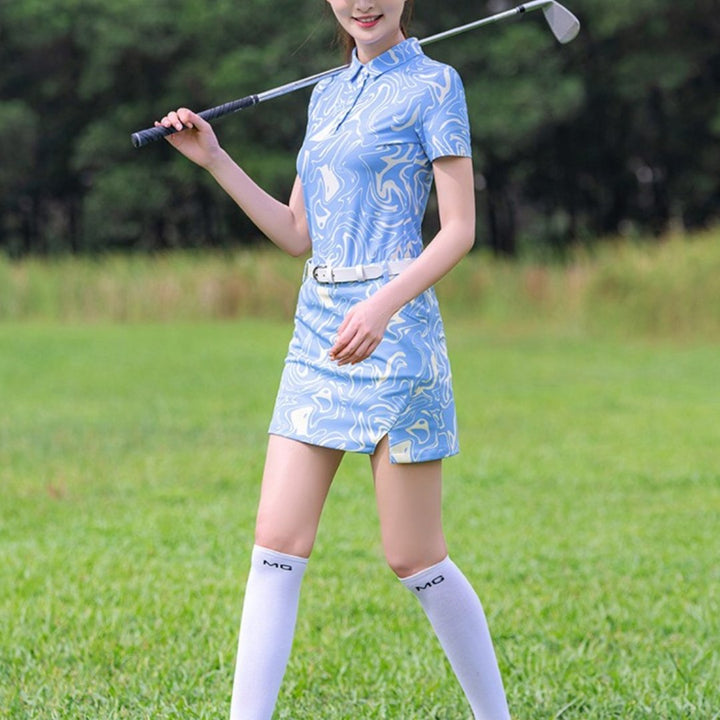 半袖Tシャツ ショートスカート セットアップ ブルー - b.right 輸入レディースゴルフウェア専門店